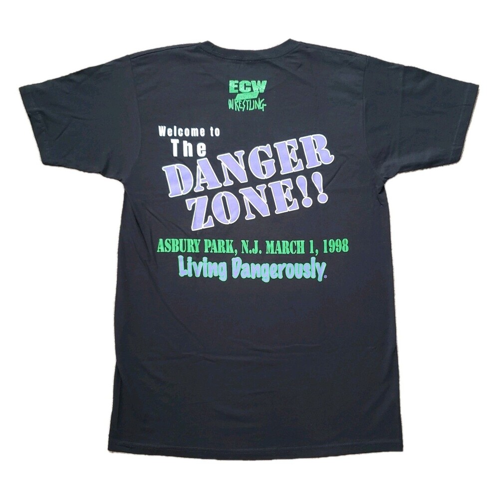 NWT ECW Living Dangerously 1998 PPV Sz Medium Mens Black Double Side T-Shirt WWE